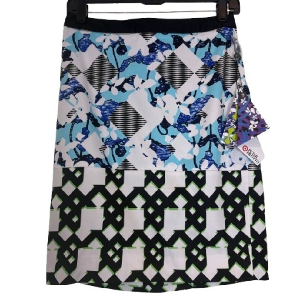 NWT Peter Pilotto for Target Floral Check Mixed Print Pencil Skirt Blue White 4